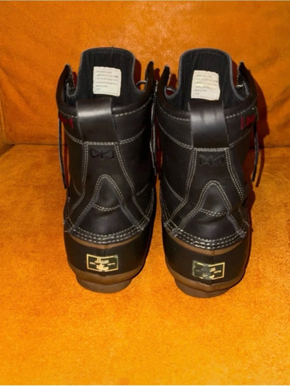 Bass Men's Black Waterproof Duck Boots with Brown Trim